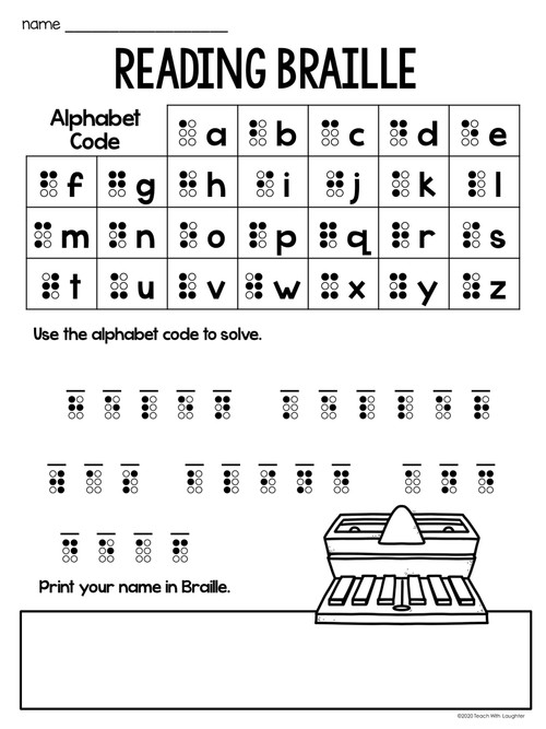 Braille Classroom Activity Worksheet Hameray Publishing