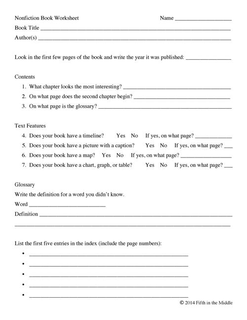 Nonfiction Text Features Classroom Activity Worksheet ...